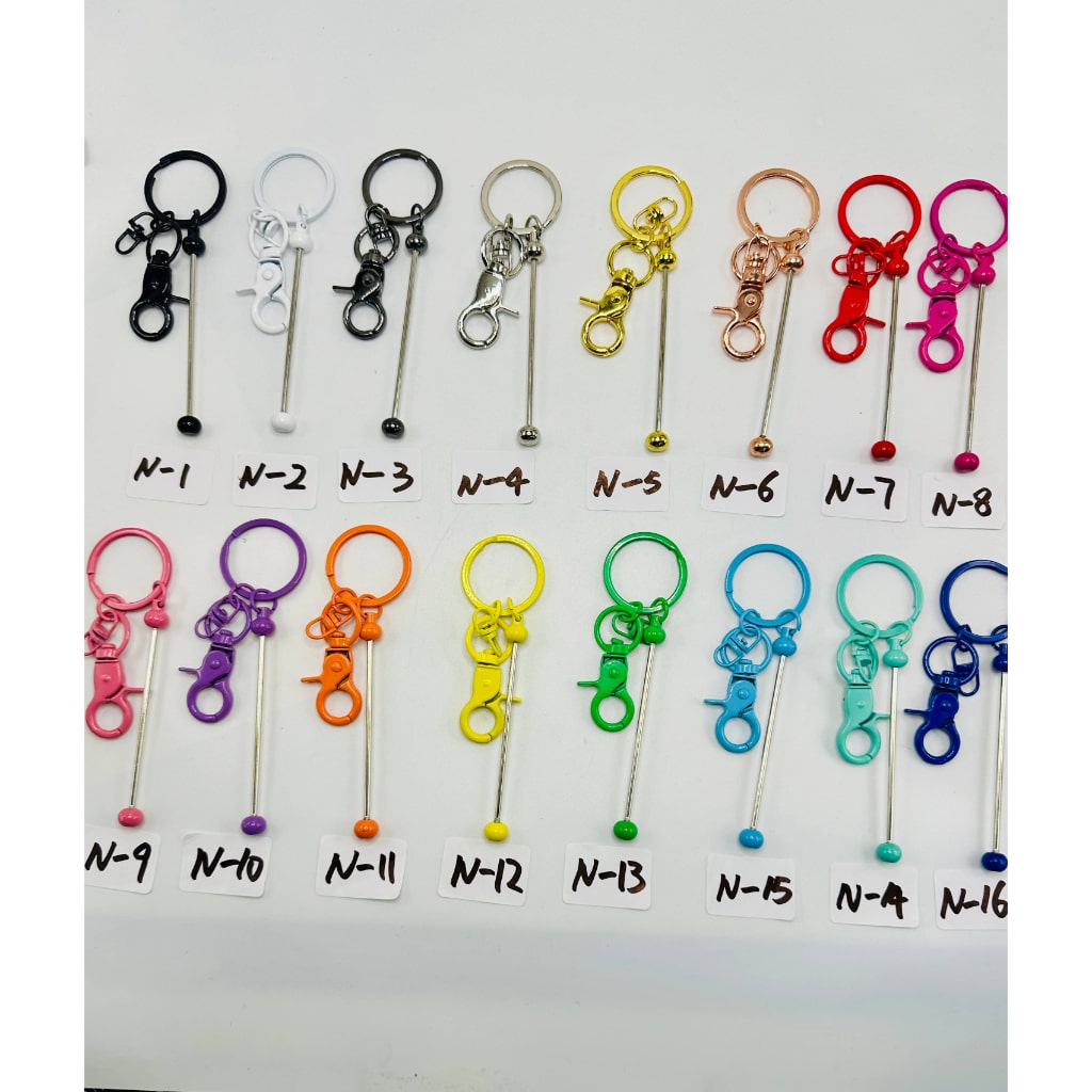 Beadable Metal Keychains with Silicone Beads, Bar, and Small Lobster Clasp in Solid Colors