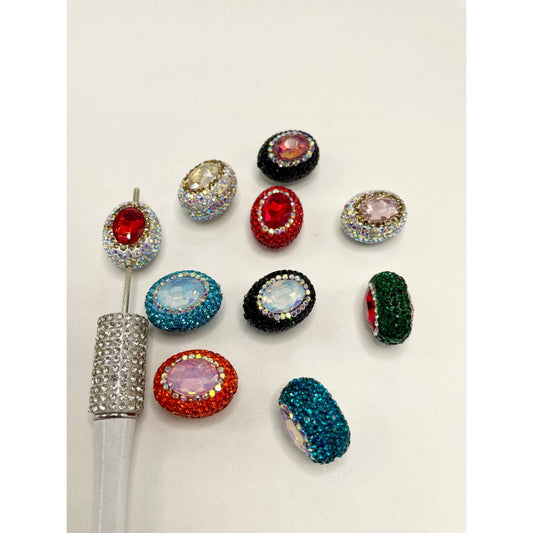 Colorful Rhinestones with Oval Clay Beads, Ellipse 20mm by 18mm