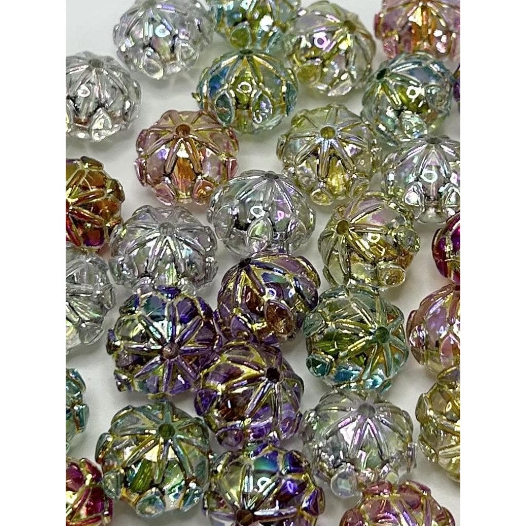 UV Finish Pumpkin Lantern Shape with Pattern Dazzling Acrylic Beads