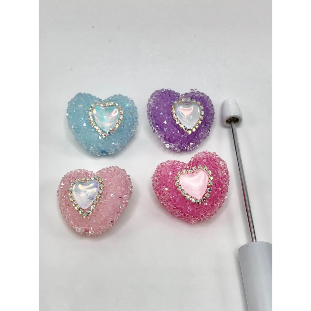 Small Rhinestones with Heart Sugar Beads, Random Mix Color