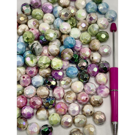 UV Finish Solid Colored Faceted Acrylic Disco Beads