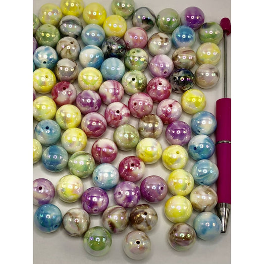 Round Marble Pattern in Various Colors Acrylic Beads, Random Mix, AZ