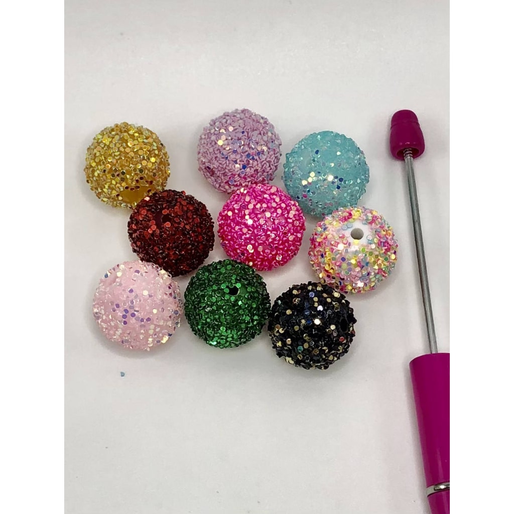 Coated with Glitter-like Hard Flakes Acrylic Sugar Beads 20mm, Random Mix