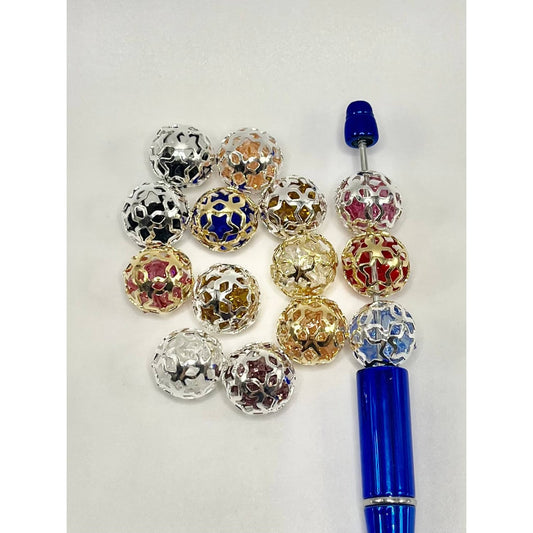 Star-Shaped Metal Beads Filled with Acrylic Rhinestones, Hollow, Random Mix, 16mm