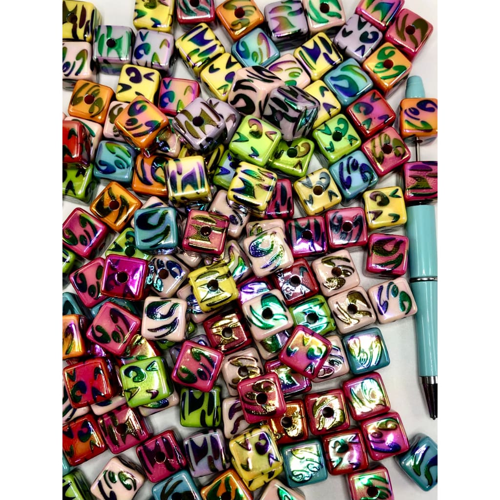 Adorable Jaguar, Cheetah, StripeBounce, Print Cube Acrylic Beads, Random Mix, 16mm, XBL