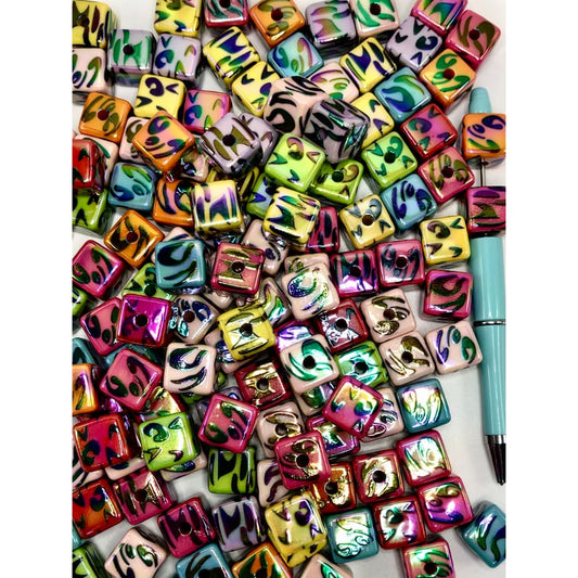 Adorable Jaguar, Cheetah, StripeBounce, Print Cube Acrylic Beads, Random Mix, 16mm, XBL
