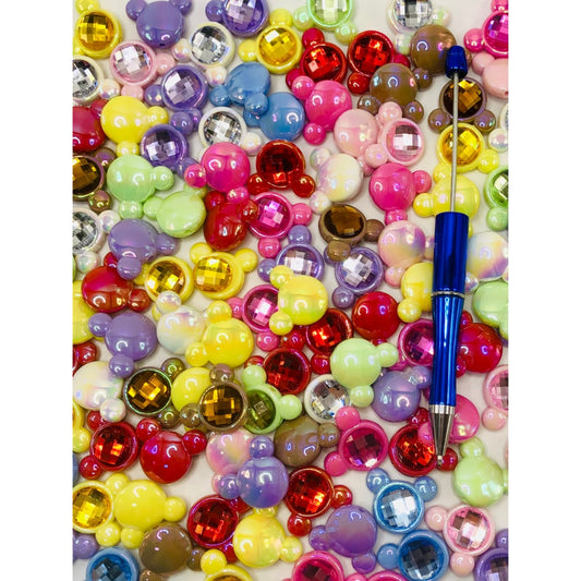 UV Finish Cartoon Mouse Acrylic Beads with Rhinestones, Solid Candy Colors, Random Mix, WQ