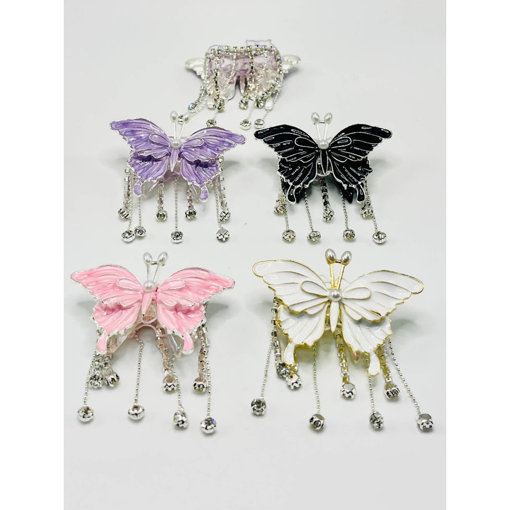 Alloy Butterfly Charms with Acrylic Beads, Pearls, Rhinestones & Dangle Chains, ZY