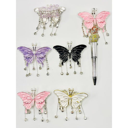 Alloy Butterfly Charms with Acrylic Beads, Pearls, Rhinestones & Dangle Chains, ZY