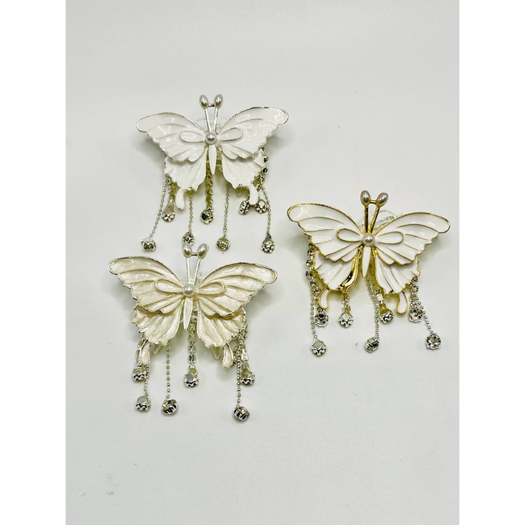 Alloy Butterfly Charms with Acrylic Beads, Pearls, Rhinestones & Dangle Chains, ZY