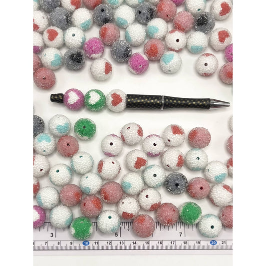 Heart Prints Sugar Acrylic Beads, Random Mix, 16MM