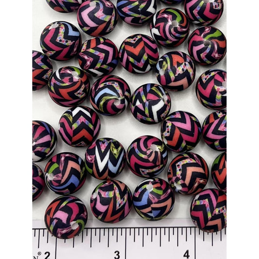 Printed Colorful Pattern Silicone Beads Number 72
