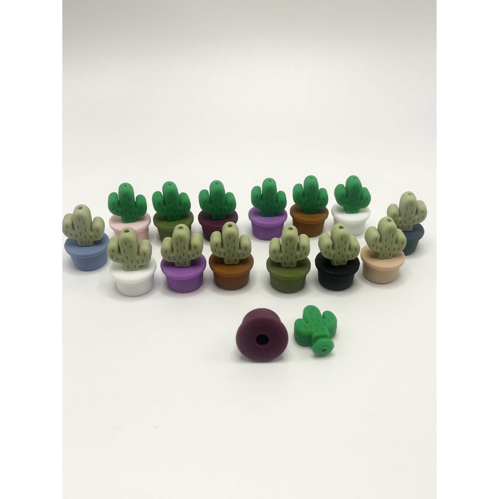 3D Pot Cactus Flower Silicone Focal Beads
