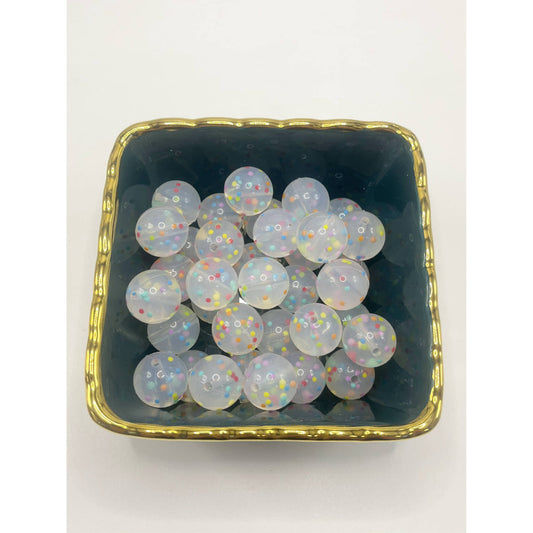 Colorful Dots Spots See thru Confetti Clear Printed Silicone Beads