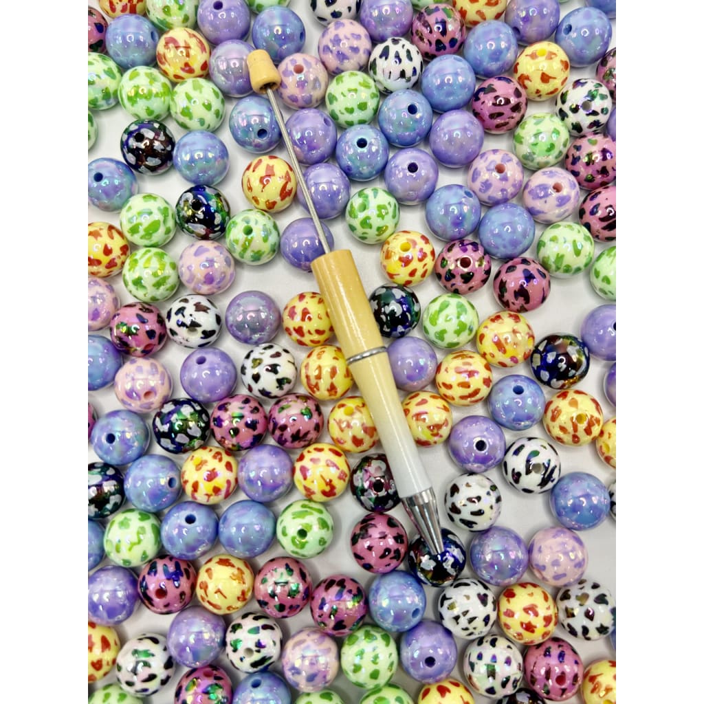 Cow Animal Prints Round Acrylic Beads 16mm Random Mix