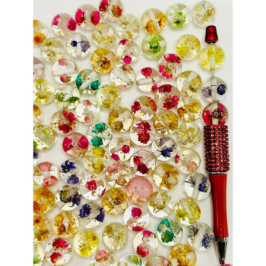 Flowers and Gold Leaf Inside with Cute Clear Acrylic Beads, 16mm, Random Mix, WM