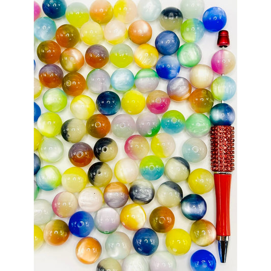 Multi Color Glossy Ombre Round Acrylic Beads, 16mm, Random Mix, WM
