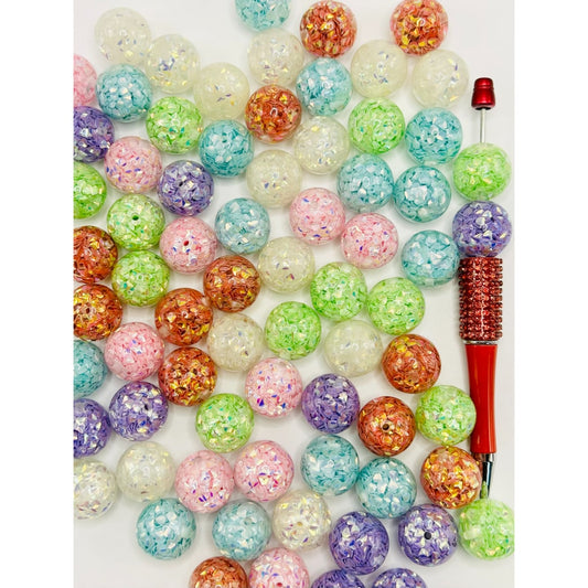Flake Heart Confetti Inside Clear See-thru Acrylic Beads, 20mm, Random Mix