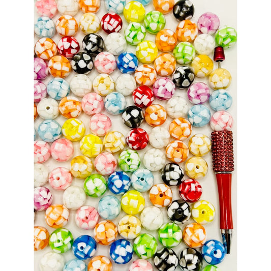 Confetti White Hearts Inside See-thru Acrylic Beads, 16mm, Random Mix, WM