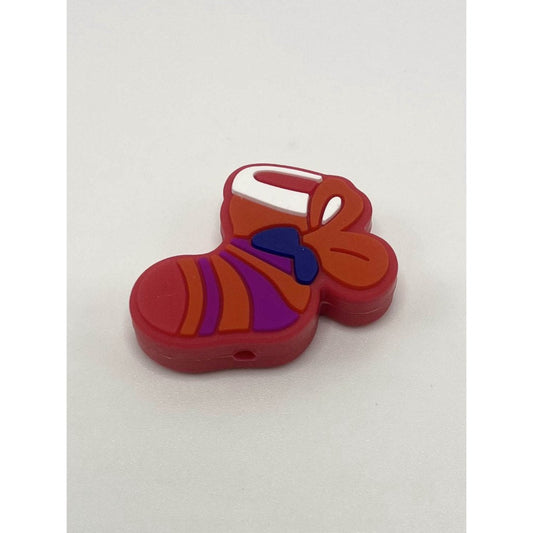 Red Christmas Socks Silicone Focal Beads