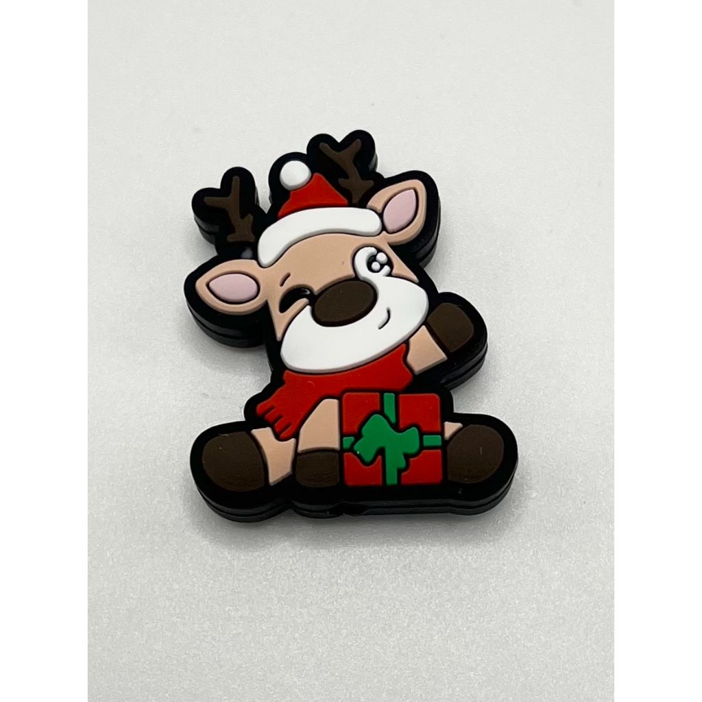 Small Reindeer with Christmas Gift Silicone Focal Beads