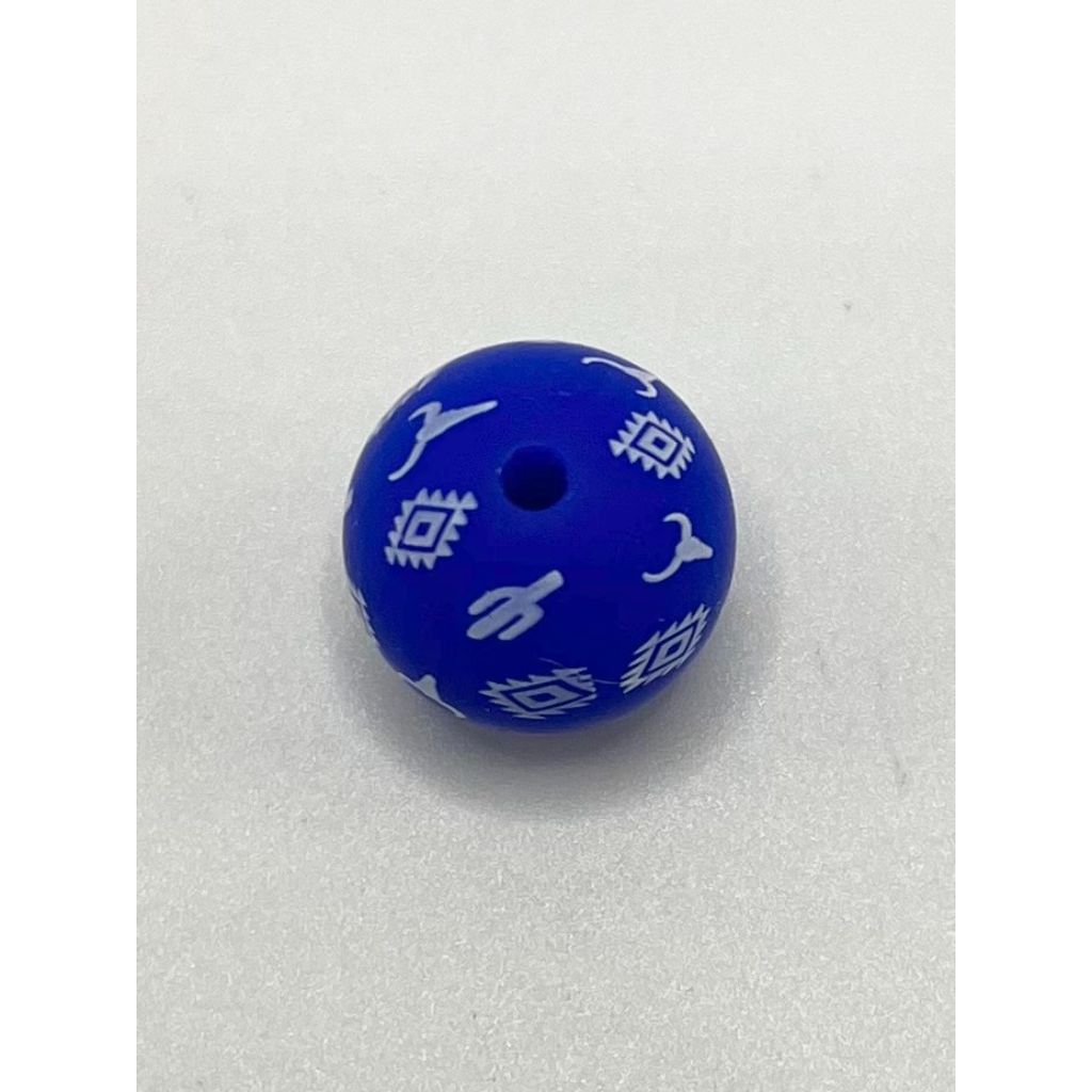 Blue Cactus Aztec Western Printed Silicone Beads Number 421