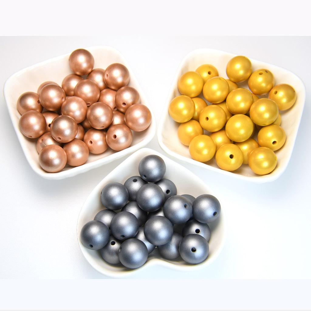 Solid Colored Metallic Finish Opal Silicone Beads 15mm