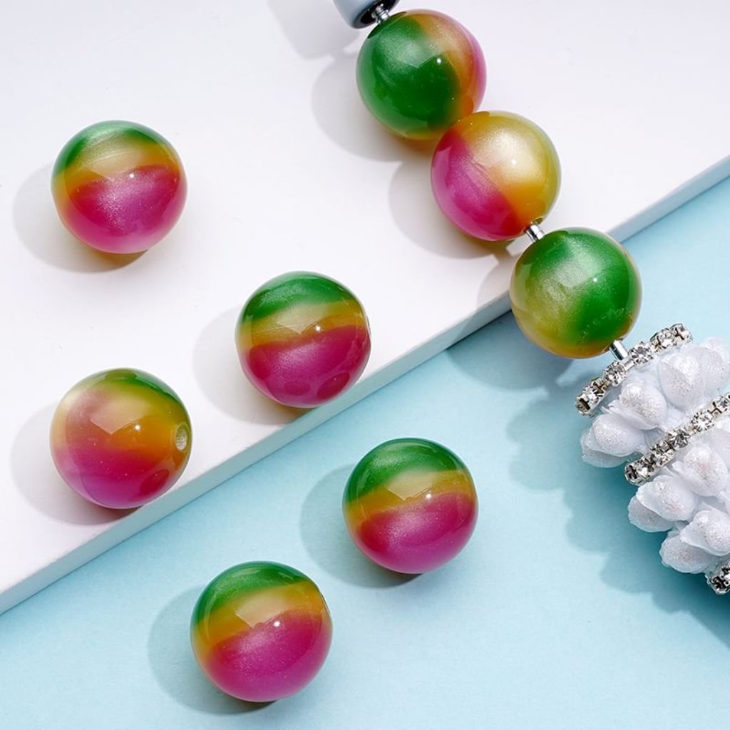 Tricolor Cat Glossy Eye Round Acrylic Beads, 16MM