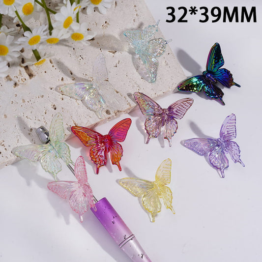 UV Coating Cute Vivid Butterfly Shape Acrylic Beads 32*39MM, Random Mix
