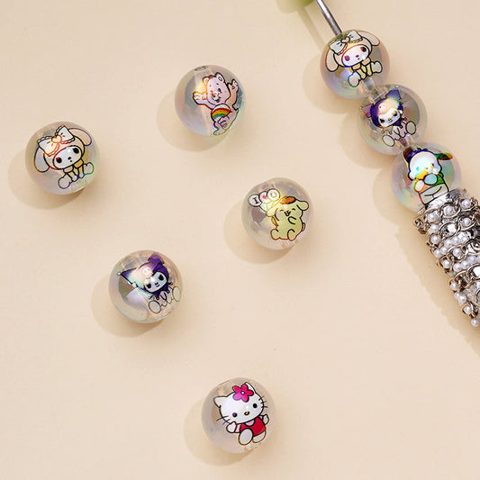 Round Cute Cat Adorable Character Clear Acrylic Beads, Random Mix, 16MM