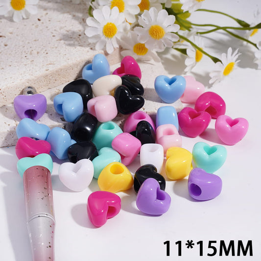 Heart Shape Big Hole Acrylic Beads 11*15MM, Random Mix (The Hole Diameter is Around 5MM)