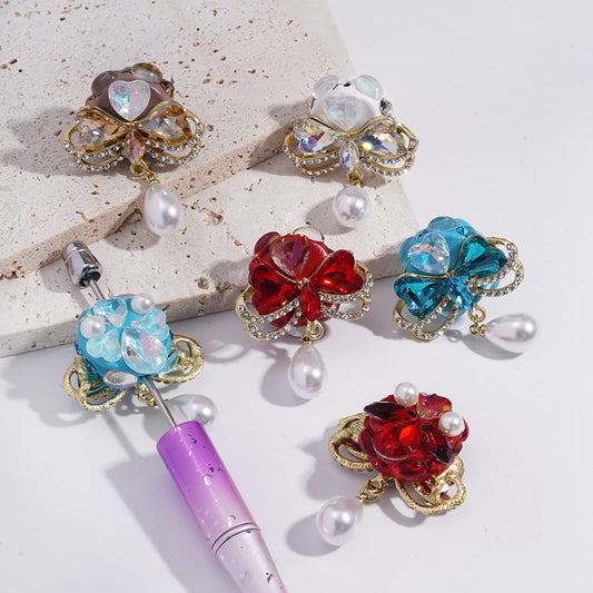 Cut Clear Rhinestones Butterfly Heart Marquise Hanging w White Pearls Alloy Pendant Charms Random Mix