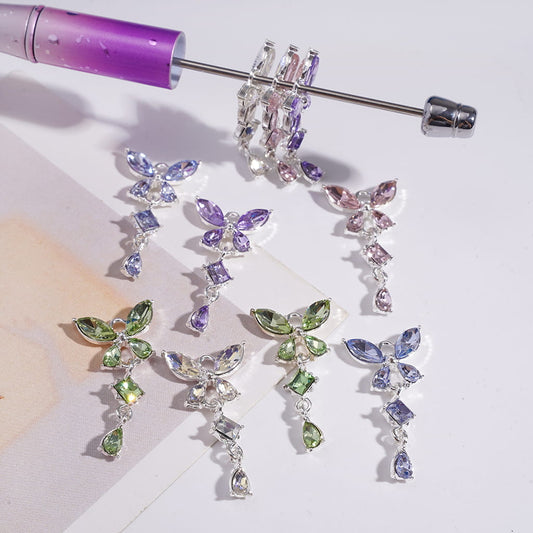 Butterfly Alloy Pendant Charms with Multi-Shape Rhinestones, Random Mix