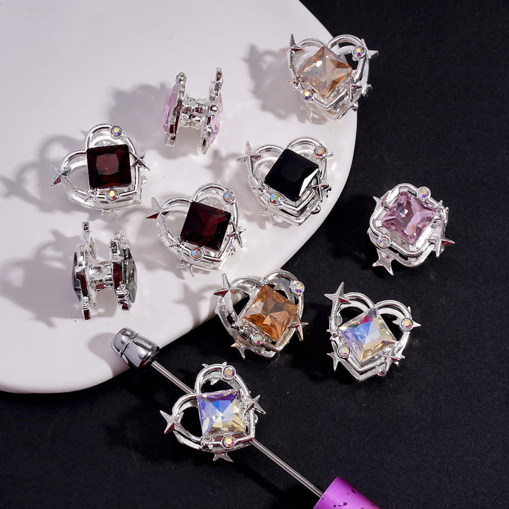 Alloy Heart & Square Frame Beads with Diamond Shape & AB Rhinestones Star Random Mix