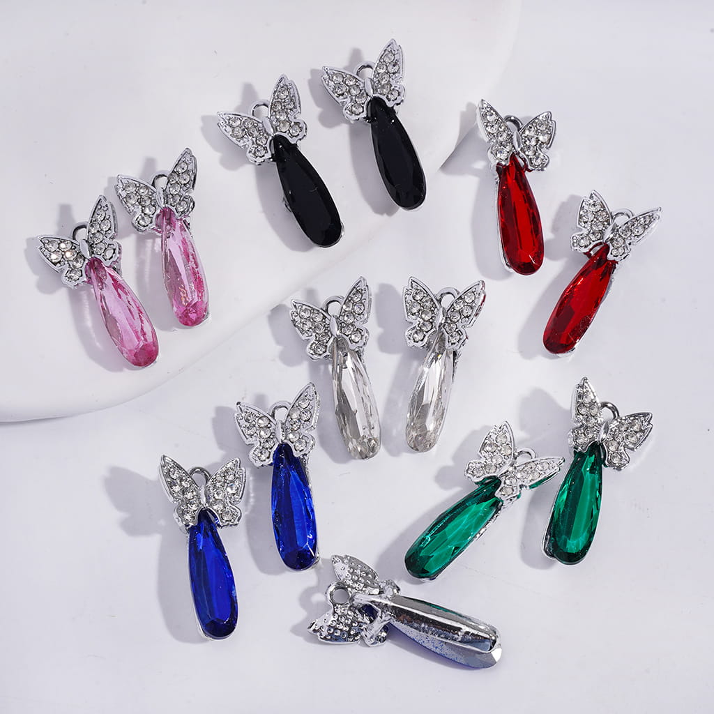 Butterfly Teardrop Charms & Crystal Rhinestones DIY Alloy Charm Pendants Jewelry Accessories, Random Mix