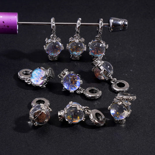 Crystal Ball & Snowflake Charm Pendants, Round Ring Design Alloy Bail Beads Jewelry Accessories, Random Mix Big Hole Beads