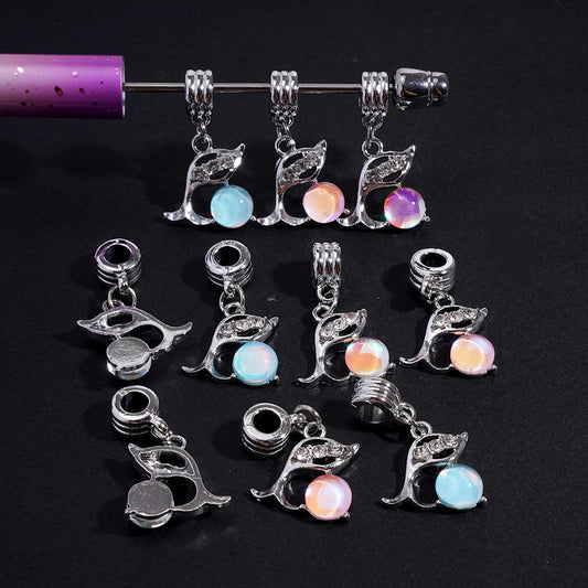 Dolphin Charm Pendants, Clear Round Rhinestones & Jewelry Accessories, Silver Alloy Bail Loop Beads Large Hole Beads, Random Mix