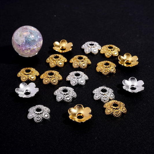 Gold & Silver Six Petaled Flower with Retro Texture Alloy Spacer Beads 10MM Random Mix (They Fit 16MM Beads)