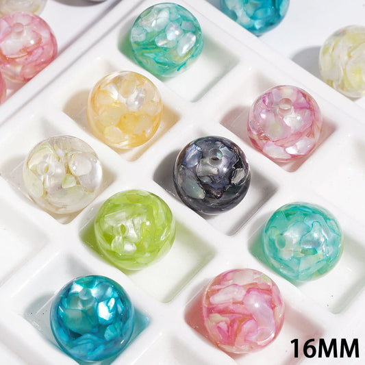 Crystal-Clear with Artistic Broken Shell Flake Inclusions Round Acrylic Beads for Bracelets, 16MM, Multicolor, Random Mix