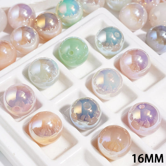 UV-Coated Glossy Pearlized Finish Round Acrylic Beads for Bracelets, 16MM, Random Mix