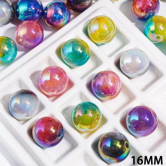 UV-Coated Blended Gradient Colors Dual-Ombre Round Acrylic Beads for Bracelets, 16MM, Multicolor, Random Mix