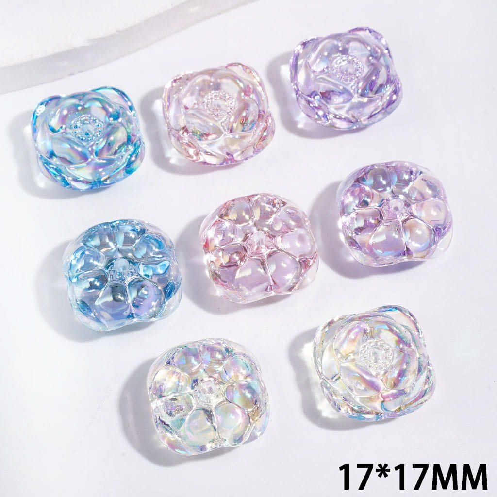 UV Coating Lotus Flower Acrylic Beads, Clear, 17*17MM, Random Mix