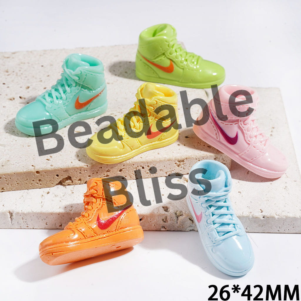 Acrylic Beads Basketball Sports Shoes Series, 26*42MM, Multi-Color, Random Mix
