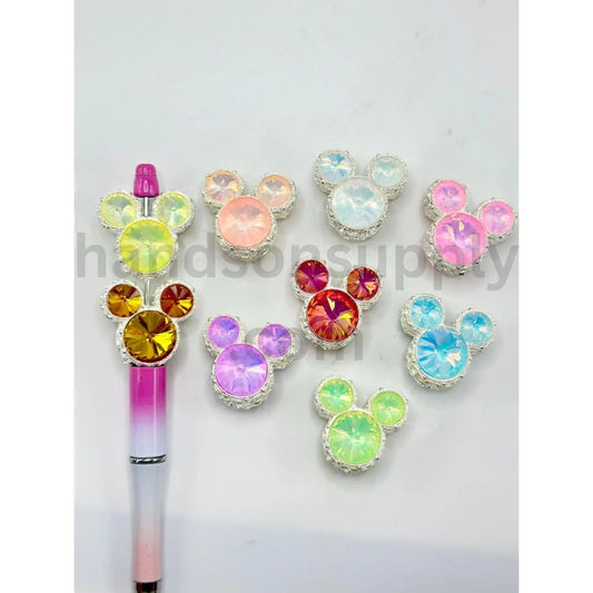 Fancy Silver Hollow Mickey Head Shaped Alloy with Rhinestones, Random Mix, 28*30MM