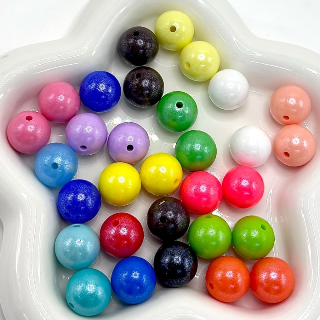 Pearl Style, Glittery Finish, Silicone Beads in Solid Colors,15mm, Random Mix