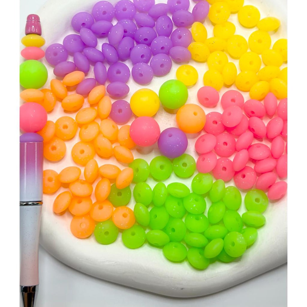 Cute Lentil Beads in Neon Color, Abacus Bead Spacers Silicone Beads, 12mm