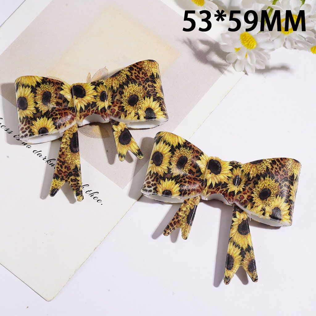 Leopard Print Sunflower Bowtie Silicone Focal Beads for DIY Crafts, 53×59mm