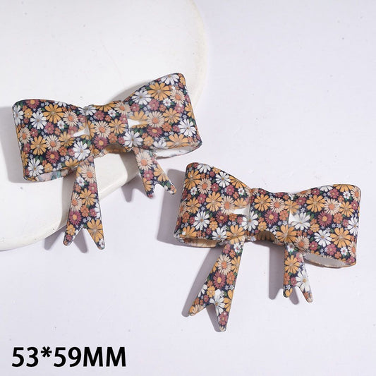 Elegant Daisy Flowers & Green Leaves, Dusty Yellow, Red & White Soft Floral Bowtie-Shaped Silicone Focal Bead, 53*59MM