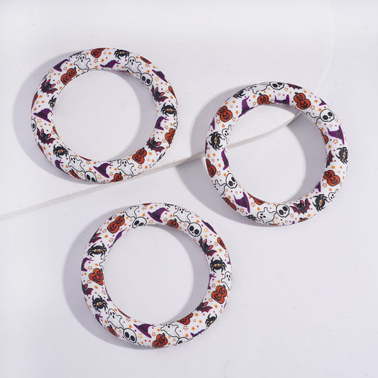 Halloween Ring Pumpkin, Bat & Skull Prints Silicone Focal Beads 65MM