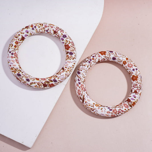  Grass & Wildflower Prints on Soft Round Ring Silicone Focal Beads 65MM